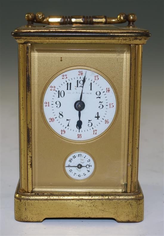 A Hamilton & Inches gilt brass carriage timepiece,